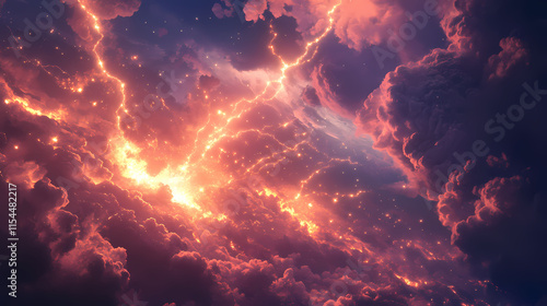 Wallpaper Mural An electrifying explosion of light erupts from the heavens above in a blaze of fiery energy, heavens, electrifying explosion, sparks. Brilliance. Illustration Torontodigital.ca