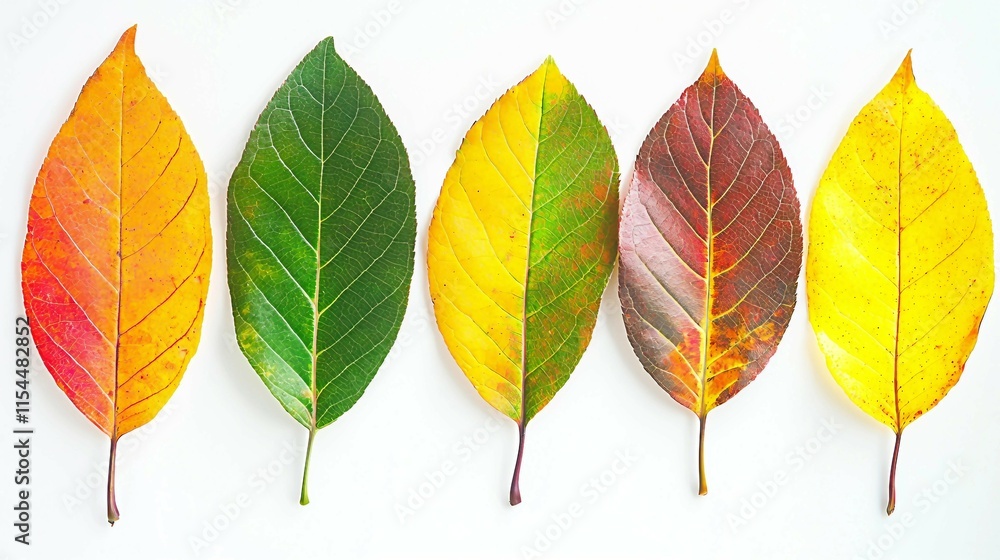 Beautiful Autumn Leaves in Various Colors on White Background Beautiful Autumn Leaves in Various Colors on White Background
