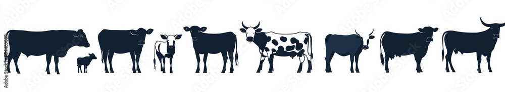 Silhouette of a modern farm animal seen in a grassy area with a white background