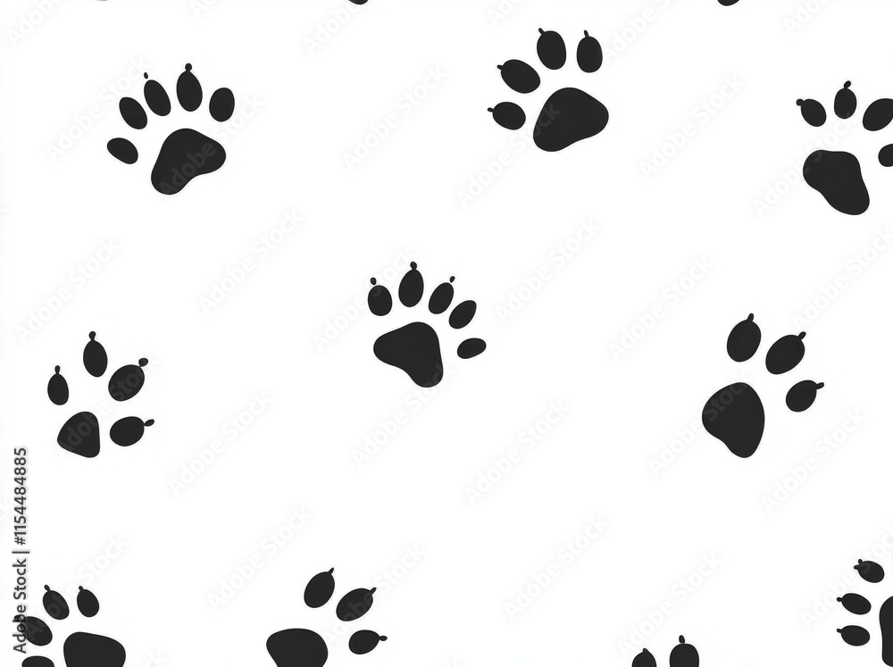 Fototapeta premium Seamless texture depicting pet steps with a pet paw pattern on an animal background. God cat paws in the design. Seamless footstep pattern, pet paw, animal dog, and cat illustration