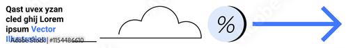 Cloud outline, percentage symbol within a blue circle, blue rightward arrow. Ideal for data migration, cloud computing, business growth, analytics, financial forecasting, tech startups