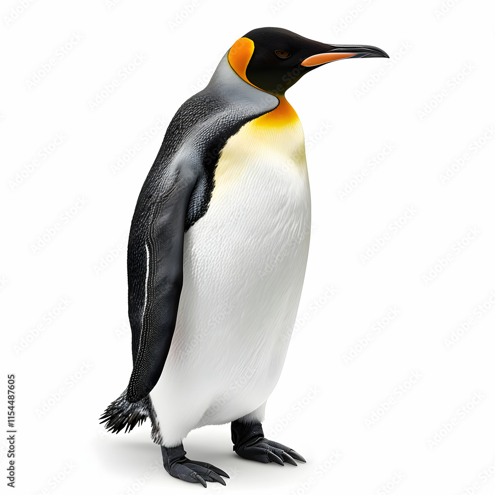 Fototapeta premium Realistic 3D Illustration of a Majestic Emperor Penguin on White Background