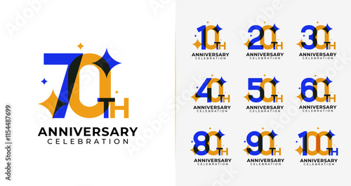 Set of anniversary logo design. Number symbol with star, abstract, and colorful concept