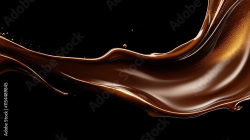 A smooth, flowing stream of chocolate in rich, glossy shades against a dark backdrop, capturing the fluidity and allure of delightful chocolate textures. photo