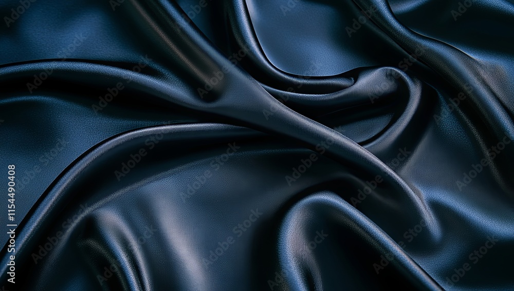 Fototapeta premium Elegant Draped Dark Blue Silk Fabric Texture Background