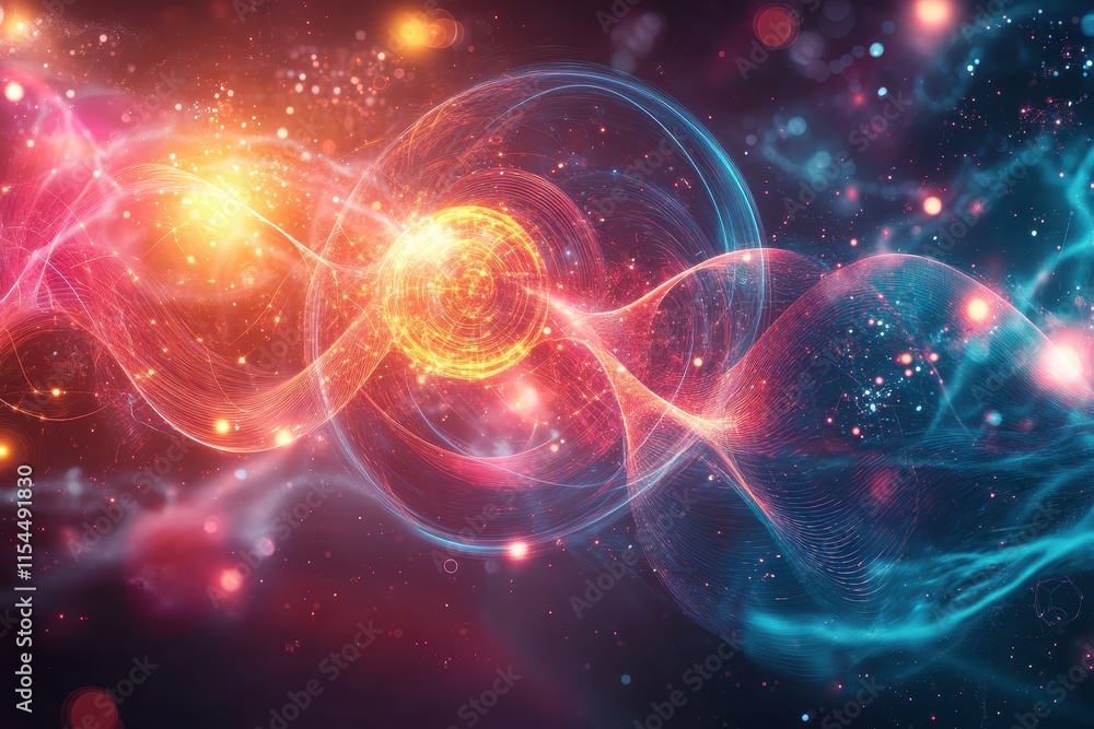 Fototapeta premium Abstract representation of energy waves and particles in vibrant colors.