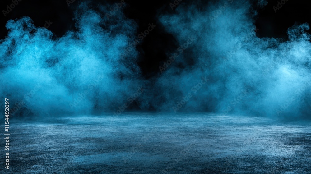 A surreal and mysterious blue mist hovers over a dark, smooth ground, creating an ethereal sense of the unknown and mystical, evoking curiosity and wonder. A surreal and mysterious blue mist hovers over a dark, smooth ground, creating an ethereal sense of the unknown and mystical, evoking curiosity and wonder.
