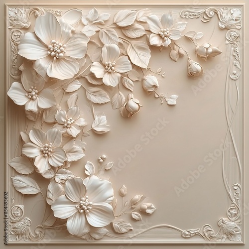 Elegant white flower relief sculpture art gallery decorative artwork indoor environment close-up view nature inspiration photo