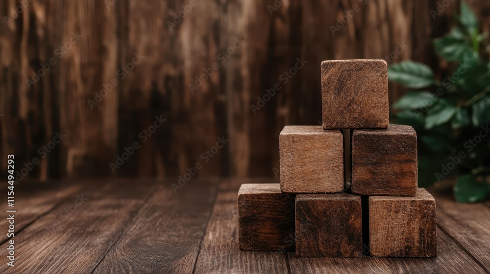 The image captures a set of rustic wooden blocks arranged in a stack, set against a textured wooden background, evoking a sense of nostalgia and simplicity. The image captures a set of rustic wooden blocks arranged in a stack, set against a textured wooden background, evoking a sense of nostalgia and simplicity.