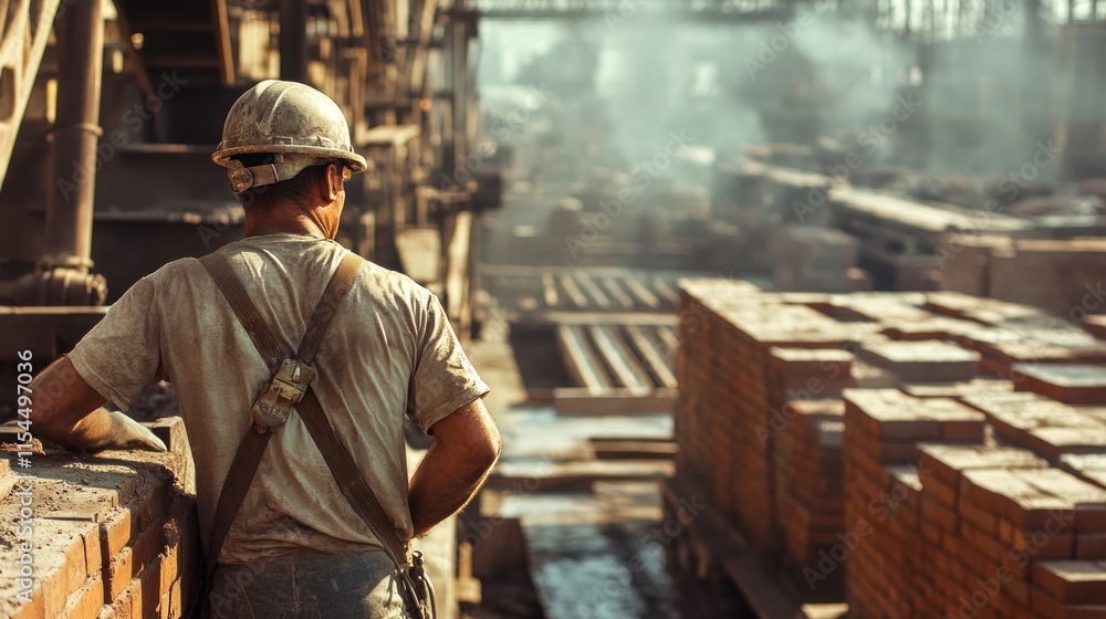A worker monitoring brick kilns, gauges and levers, heavy machinery, A worker monitoring brick kilns, gauges and levers, heavy machinery,