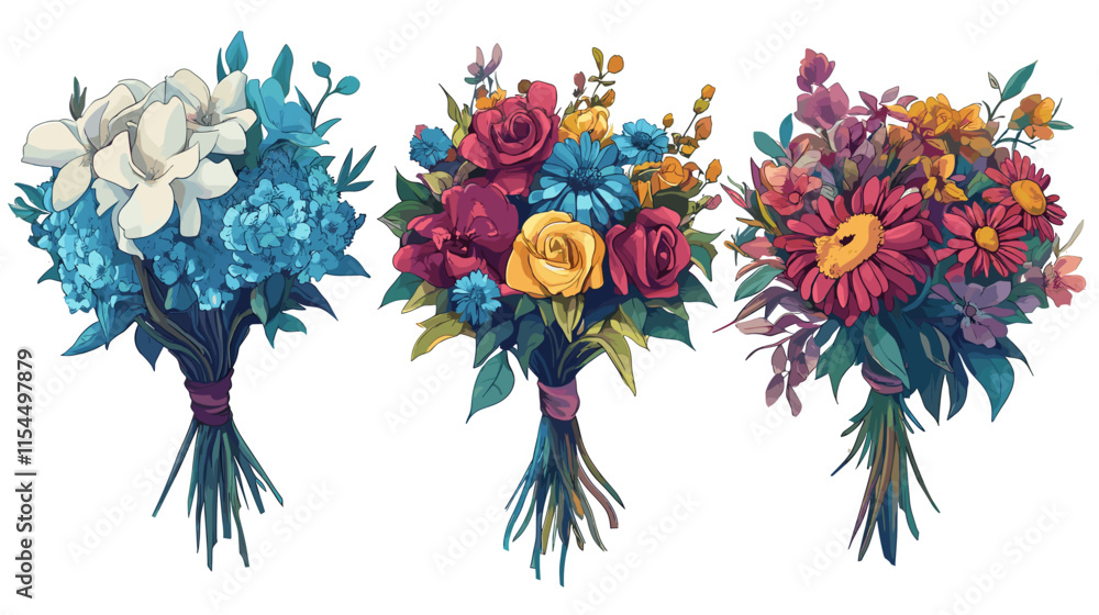 Fototapeta premium Colorful flower bouquets showcasing vibrant arrangements for special occasions displayed beautifully together