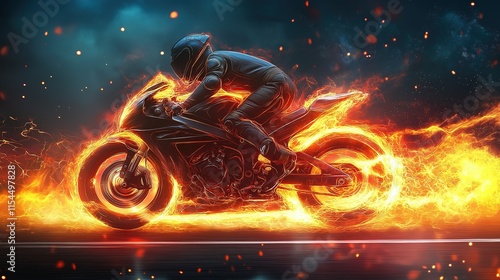 Fiery sport motorcycle abstract background