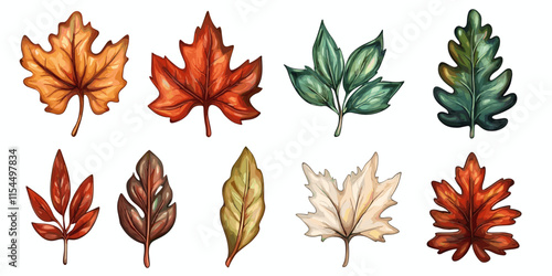Various colorful leaves displayed in an artistic arrangement showcasing autumn hues and natural forms