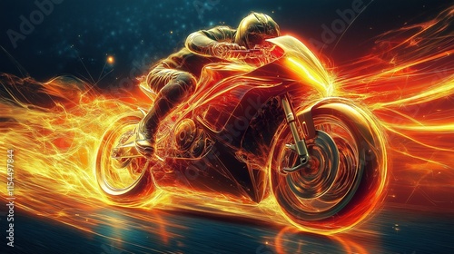 Fiery sport motorcycle abstract background photo