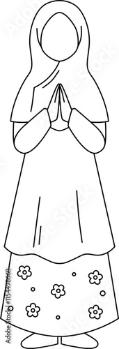 muslim girl greeting eid mubarak outline coloring activity for kid