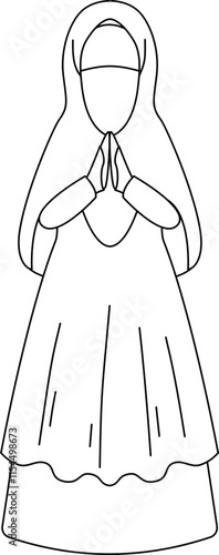 muslim girl greeting eid mubarak outline coloring activity for kid