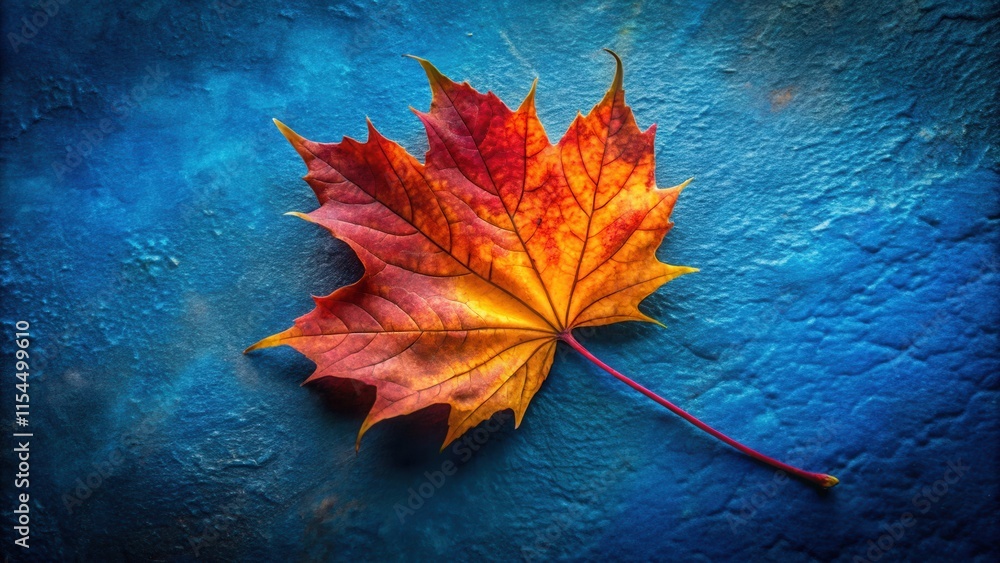 A Single Autumn Leaf Resting Upon a Deep Blue Surface, Captured in a Moment of Tranquil Beauty A Single Autumn Leaf Resting Upon a Deep Blue Surface, Captured in a Moment of Tranquil Beauty