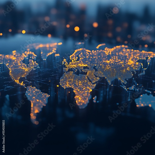 Illuminated World Map Showing Global Connections