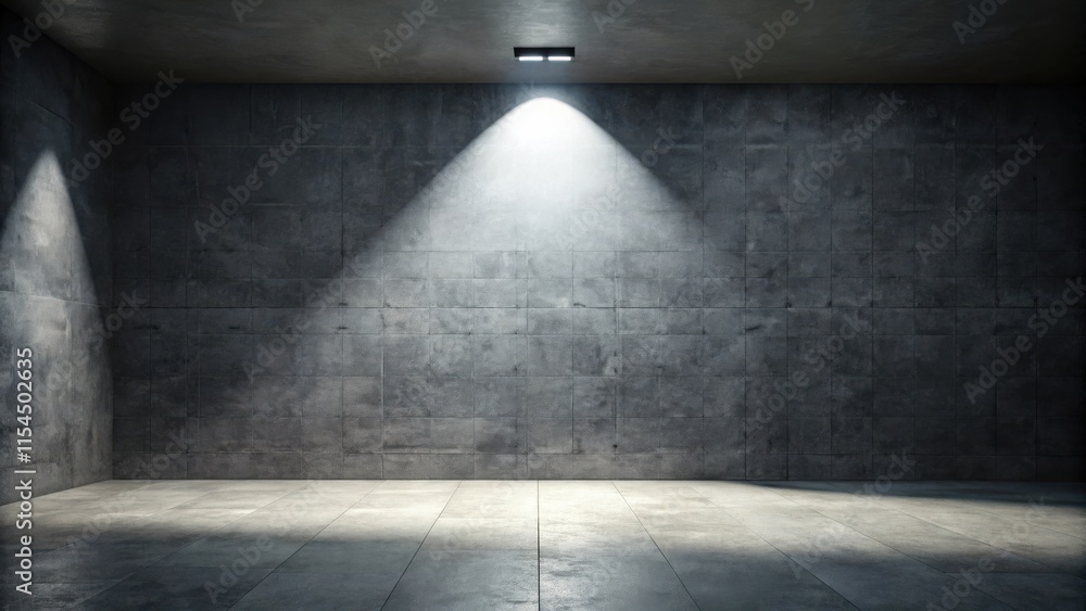 A Single Beam of Light Illuminates a Dark Concrete Room, Casting Long Shadows on the Floor A Single Beam of Light Illuminates a Dark Concrete Room, Casting Long Shadows on the Floor
