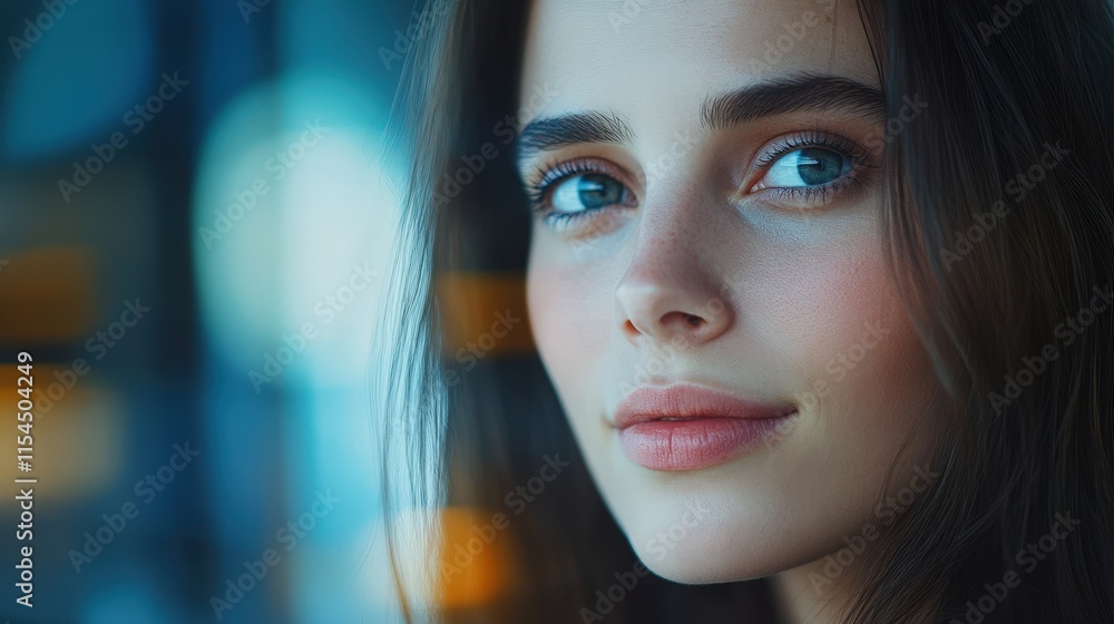 custom made wallpaper toronto digitalA woman with long dark hair and blue eyes is looking at the camera