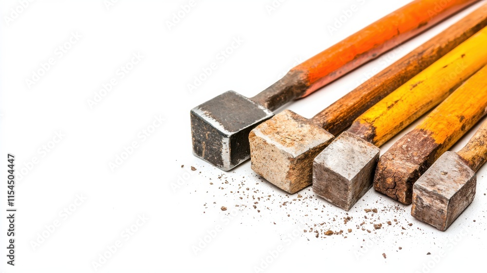 Colorful Pencils and Wood Blocks Scattered on White Surface Colorful Pencils and Wood Blocks Scattered on White Surface