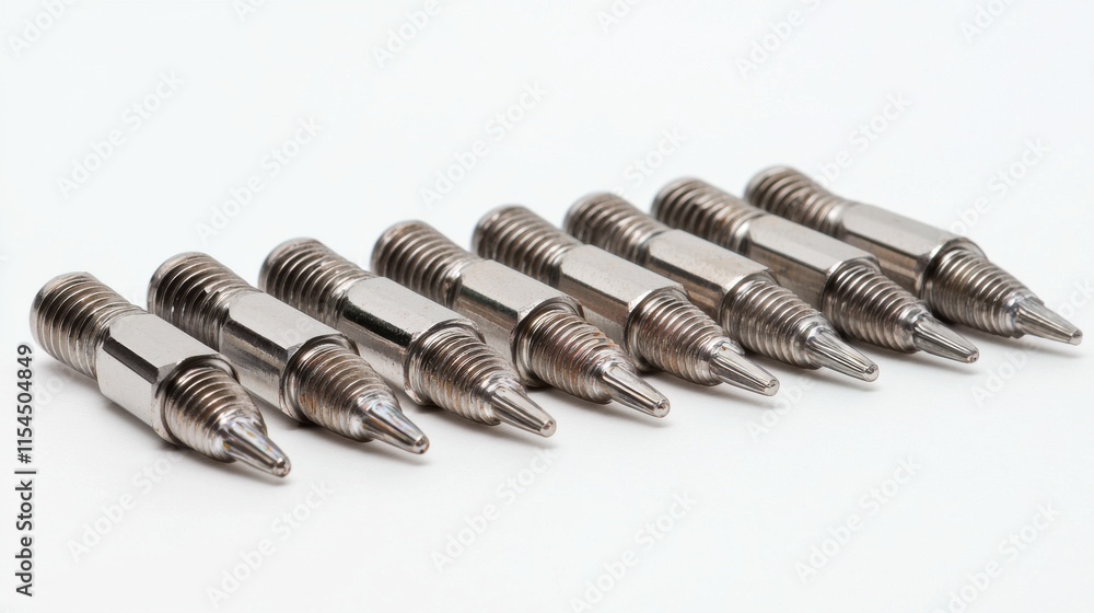 Close up View of Metallic Screws or Bolts Arranged in Rows Close up View of Metallic Screws or Bolts Arranged in Rows