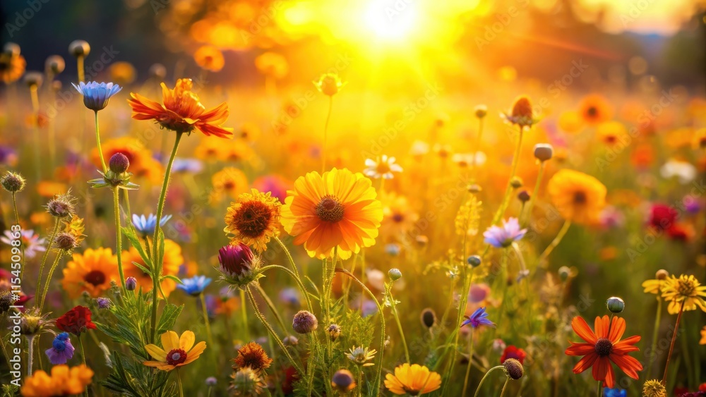 Golden Hour Blooms A Field of Vibrant Colors Bathed in the Warm Glow of Sunset Golden Hour Blooms A Field of Vibrant Colors Bathed in the Warm Glow of Sunset