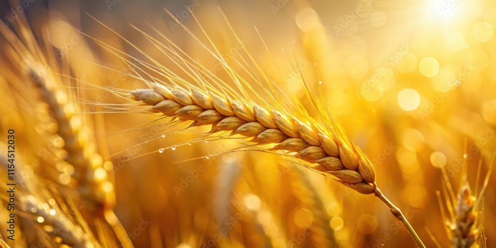 A single golden wheat stalk stands tall and proud, bathed in the warm glow of the morning sun, its kernels glistening with dew drops. A single golden wheat stalk stands tall and proud, bathed in the warm glow of the morning sun, its kernels glistening with dew drops.