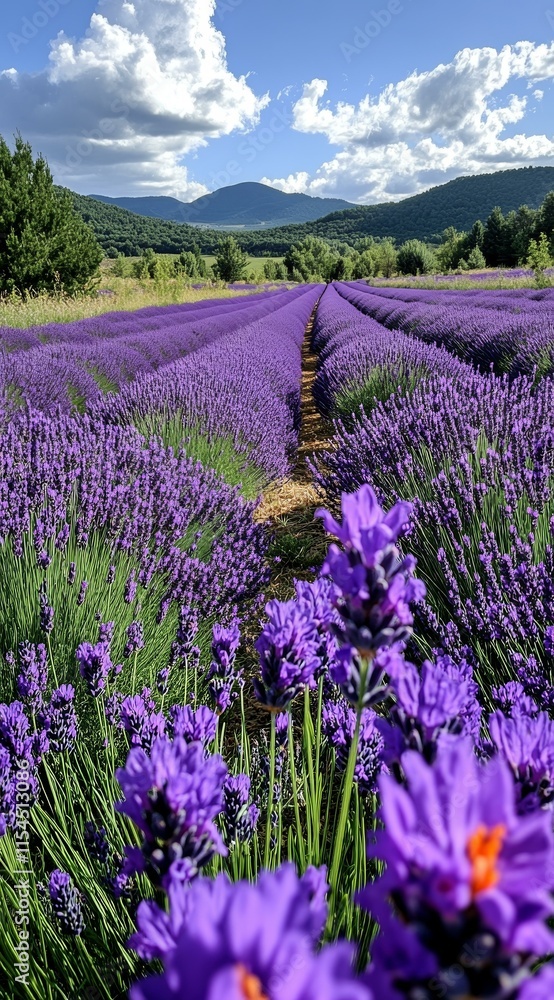 Naklejka premium Lavender Fields in Provence - Vibrant Purple Flowers | Nature Scenery | Travel Destination, Lavender Fields in Provence - Vibrant Purple Flowers | Nature Sc