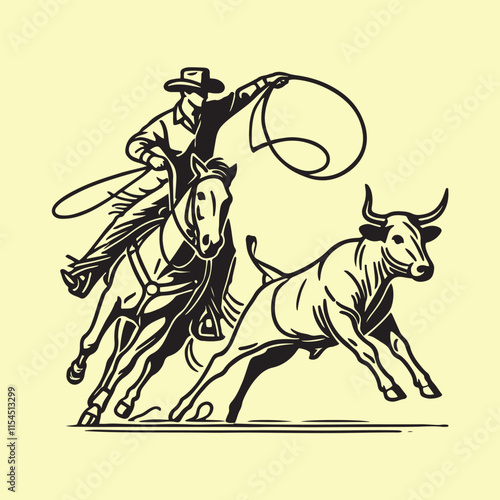 cowboy horseback lasso throwing in front of a calf