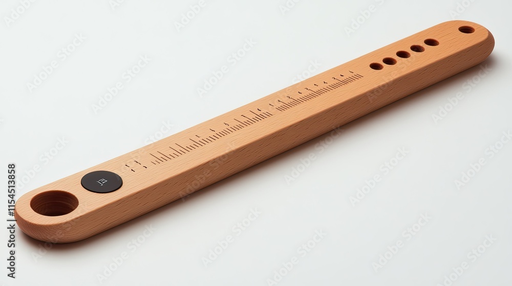 Wooden measuring tool with scale and holes. Wooden measuring tool with scale and holes.