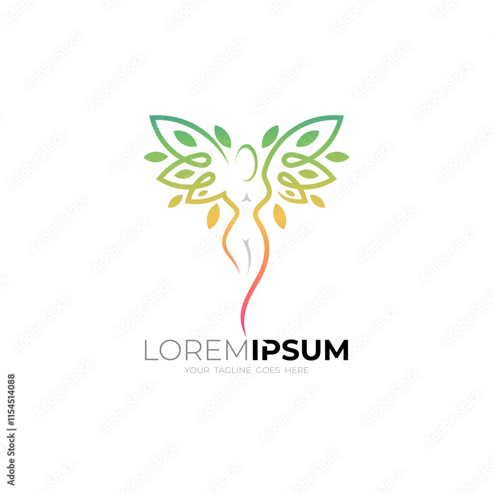 Fototapeta premium icon of a beautiful angel with beautiful wings, leaf nature logos