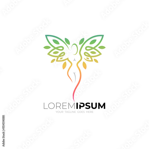 icon of a beautiful angel with beautiful wings, leaf nature logos