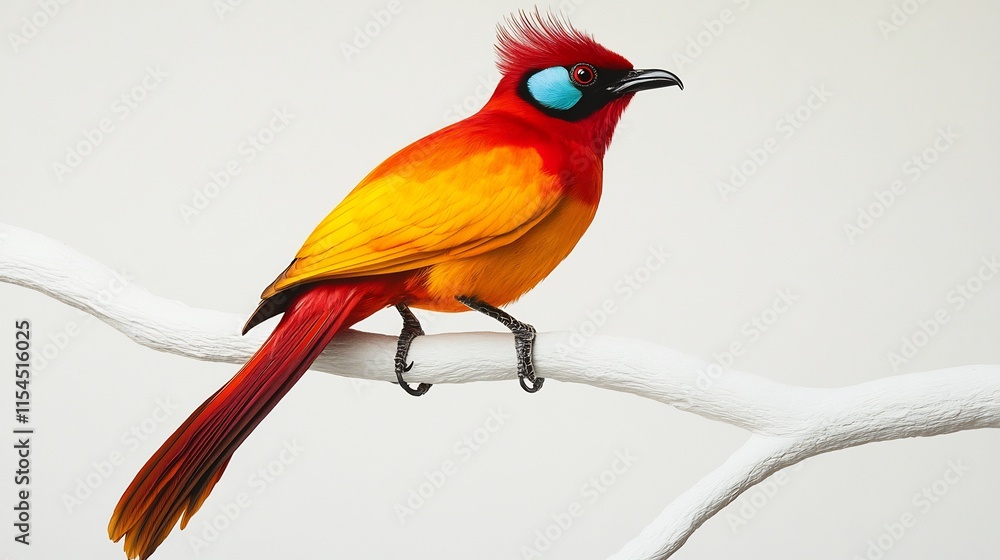 Obraz premium Vibrant Scarlet Bird on White Branch