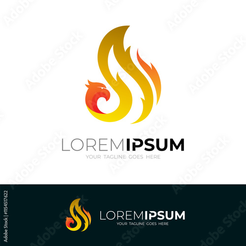 Flame logo and eagle design template, 3d colorful style