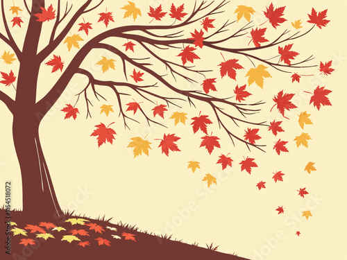 illustration of Autumn maple leaves blowing in the air