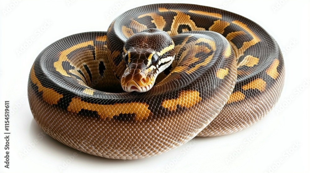 Naklejka premium Coiled Exotic Python Reptile Slithering in Natural Habitat