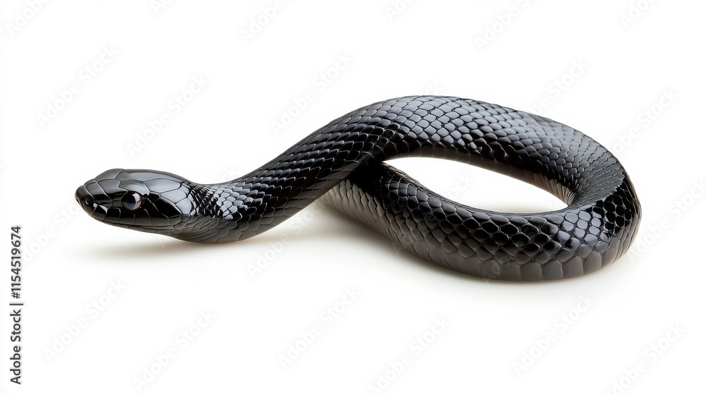 Naklejka premium Black Venomous Snake Coiled and Ready to Strike in the Wild Jungle