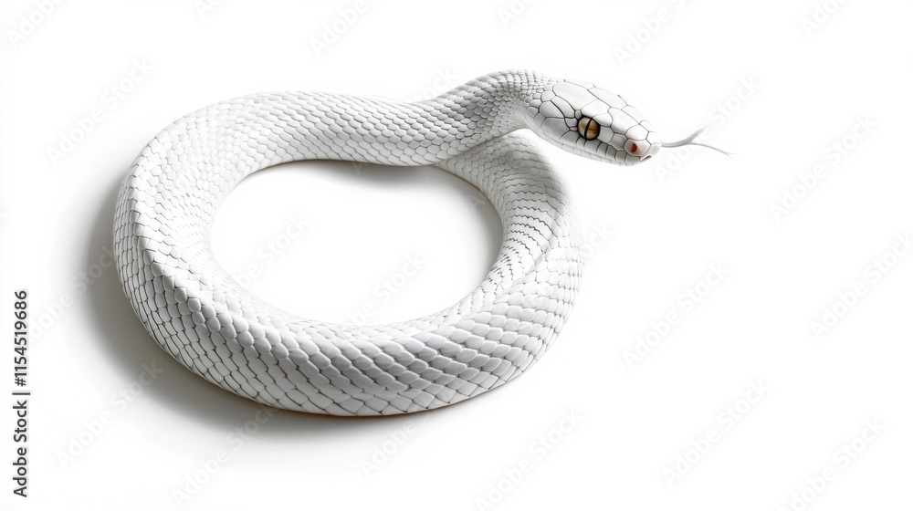 Fototapeta premium Striking White Albino Snake Coiled and Poised in Defensive Posture