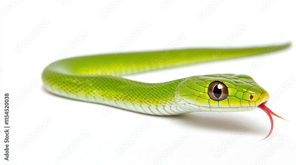 Close up of a Green Snake Coiling and Staring Intently in a Natural Forest Environment