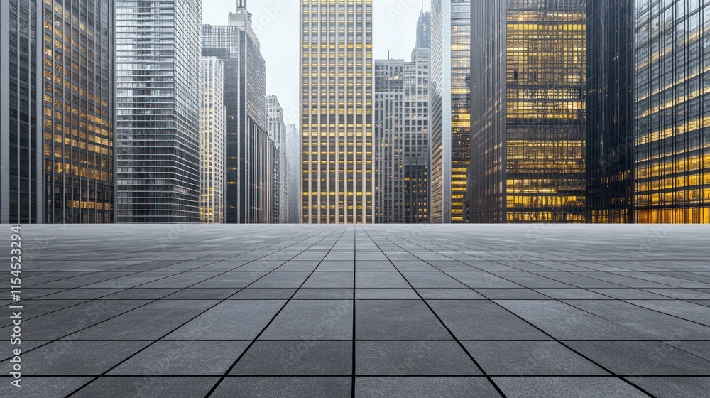 Fototapeta premium Empty Plaza with Cityscape Background: Modern Urban Scene