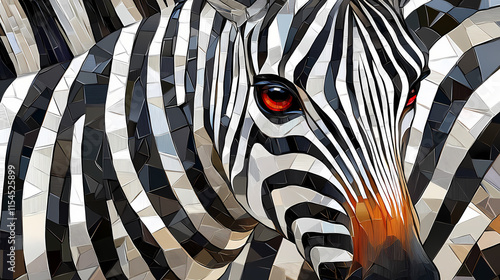 Abstract zebra textile art stylish fabric mosaic animal design. Mosaicism. Illustration photo