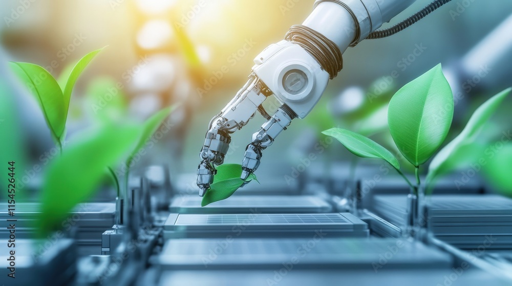 Robotic Arm Nurturing Young Plants in a Futuristic Greenhouse ...