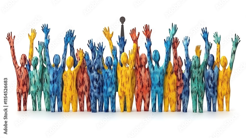 Colorful figures with raised hands, celebrating success. Colorful figures with raised hands, celebrating success.