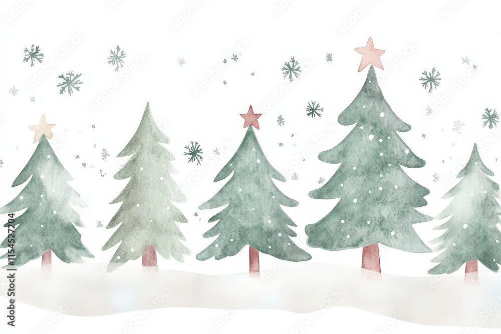Obraz premium A row of Christmas trees with snow on them and a star on top