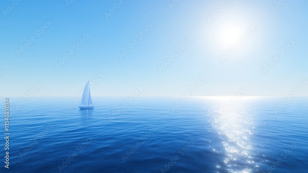 Obraz premium Tranquil Sailing Scene on Calm Blue Waters Under a Bright Sunlight