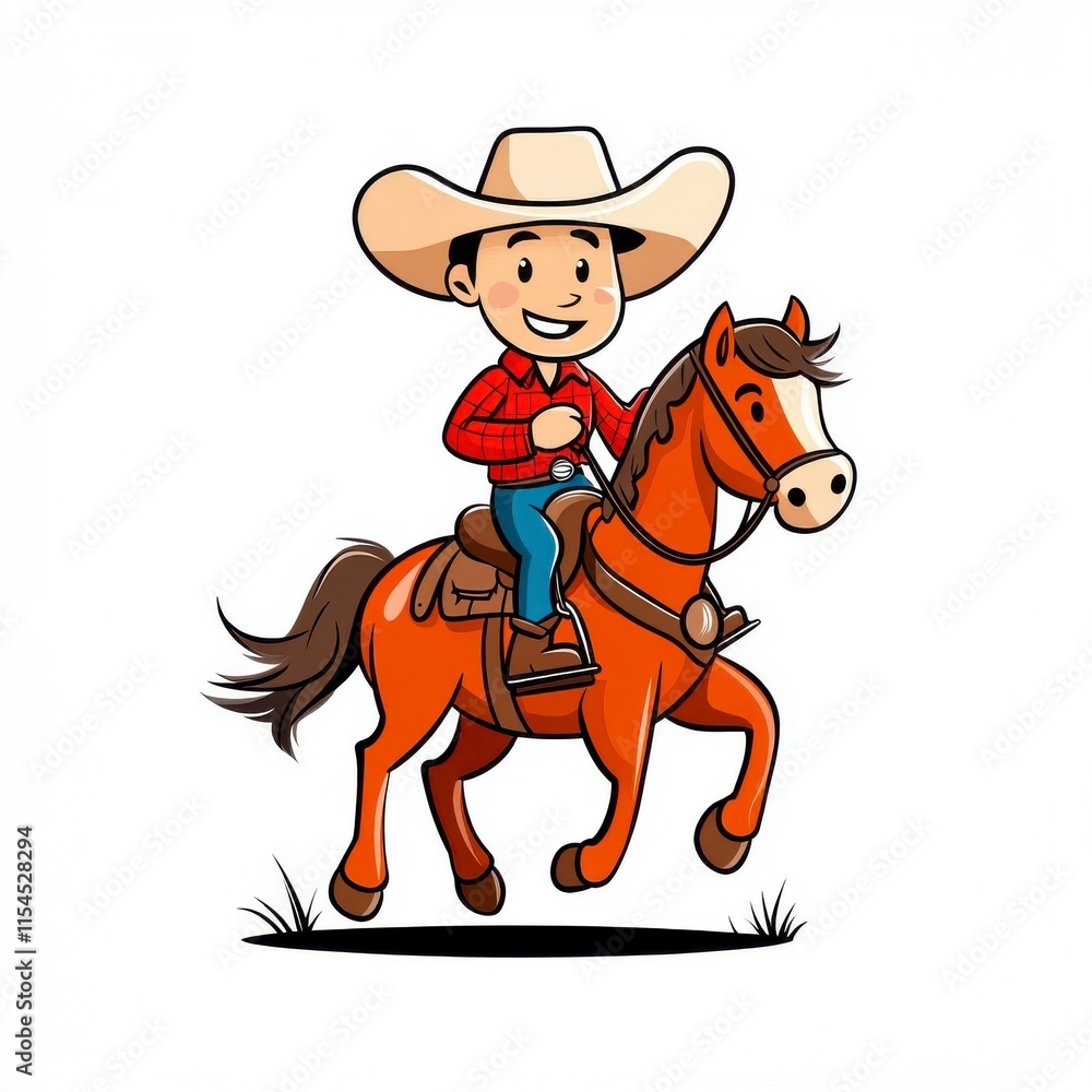 A young man in a cowboy hat rides a brown horse A young man in a cowboy hat rides a brown horse