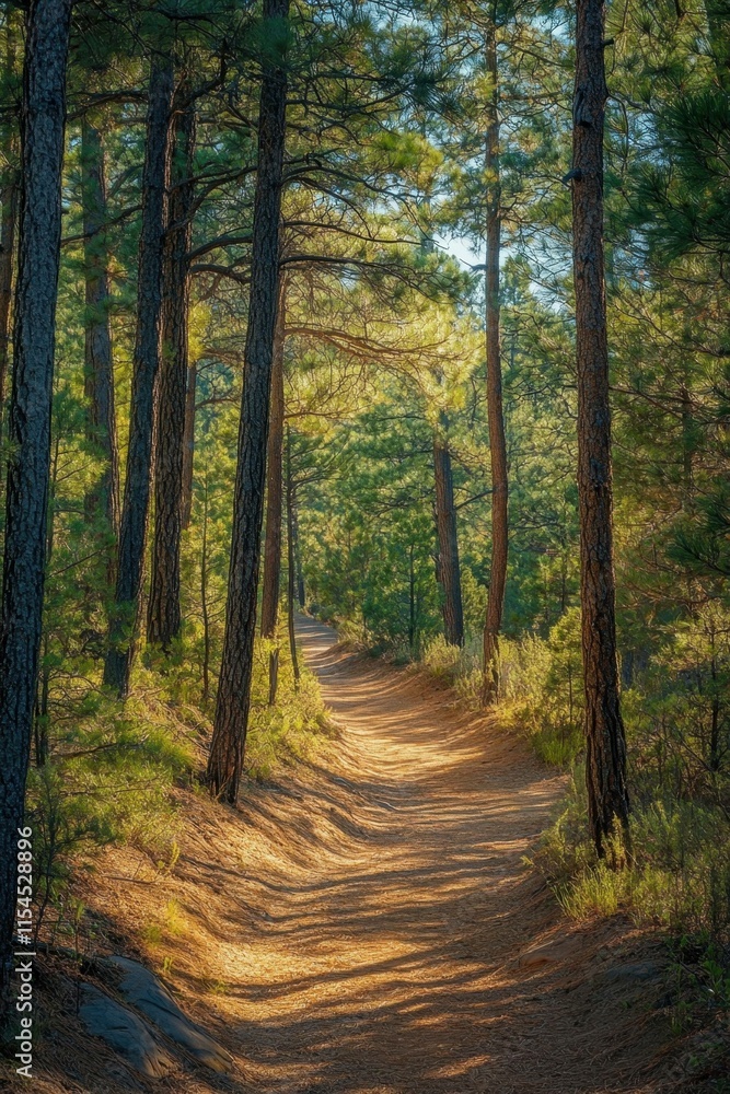 A serene forest path winding through tall trees and lush greenery. A serene forest path winding through tall trees and lush greenery.