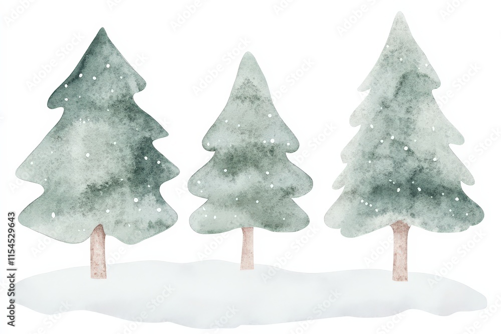 Fototapeta premium Three trees are painted in a snowy landscape