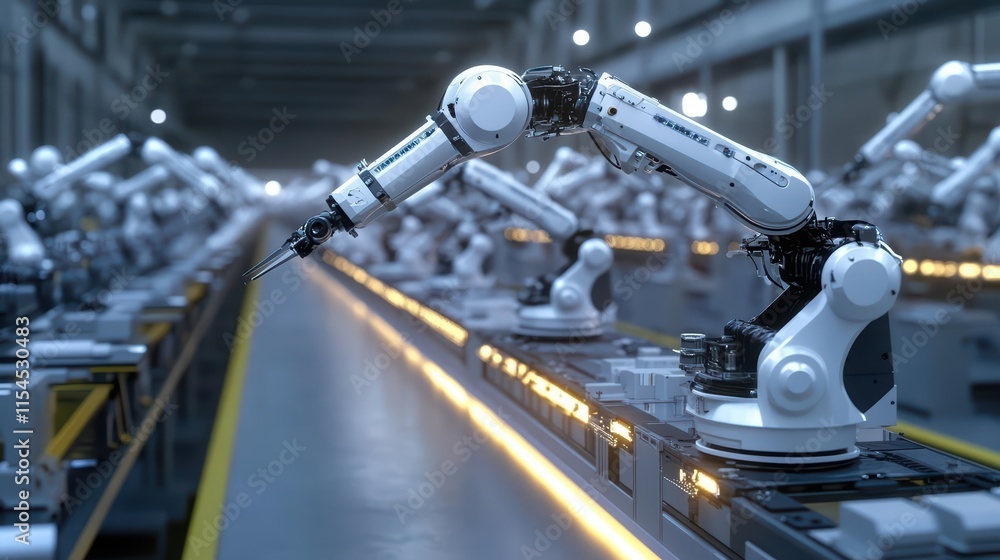 Fototapeta premium Robotic arms in a modern industrial setting for automation.